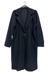 Plain Two Front Buttons Side Pockets Longline Coat