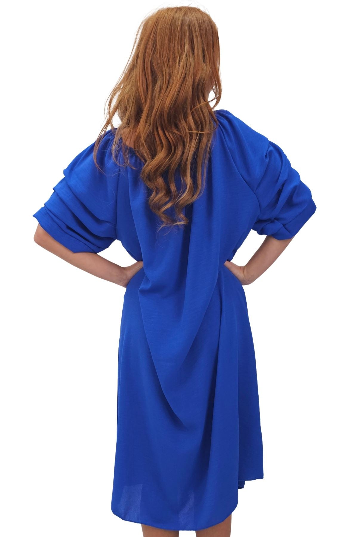 Plain Puff Sleeves Layered Detail Dress