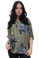 Floral Print Tunic Necklace Cotton Top