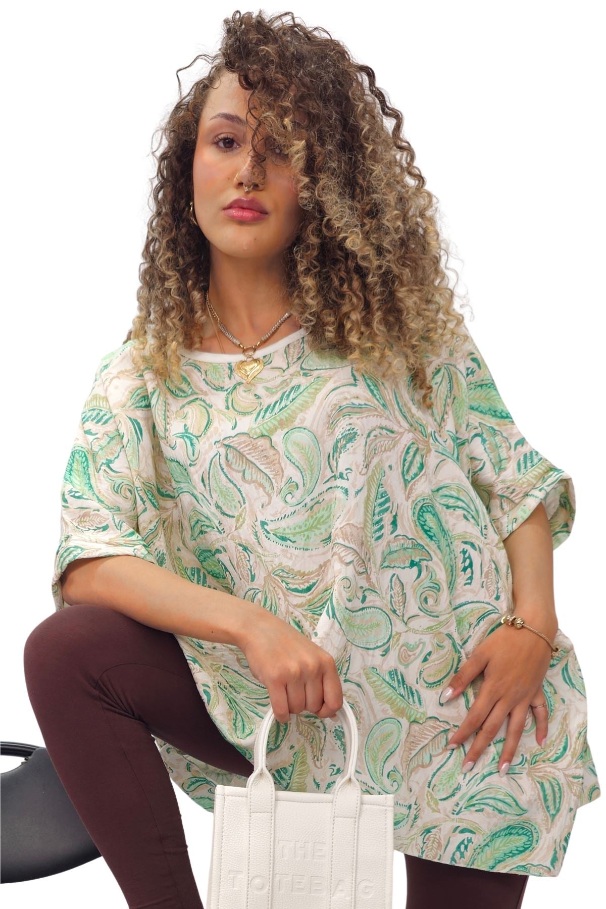 Paisley Print Oversized Tunic Top