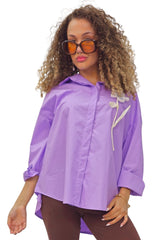 Flower Applique Pattern High Low Hem Shirt