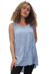 Embroidered Floral Pattern Crochet Top