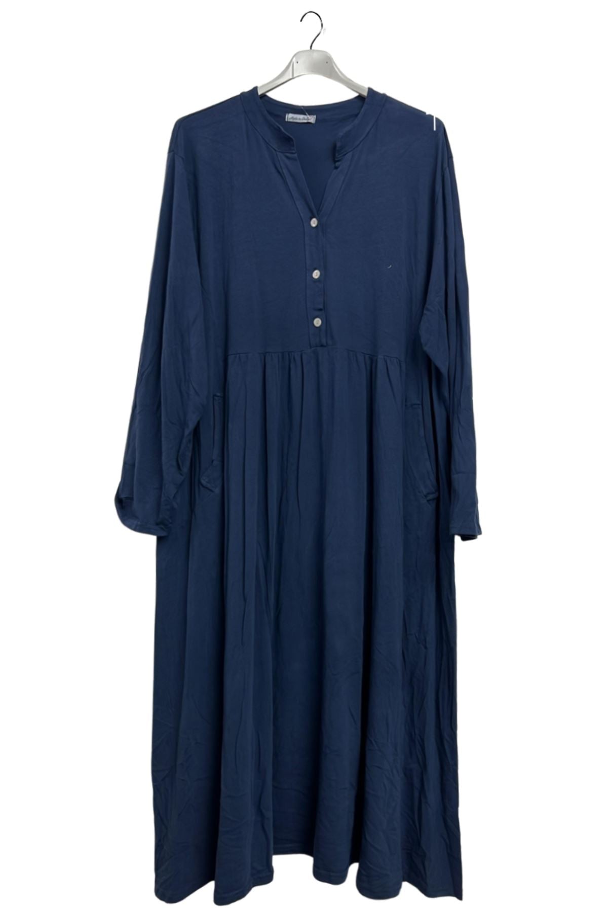 Plain Side Pockets Empire Seam With Gathered Cotton Dress