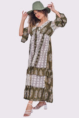 Paisley Print Ruffle Crochet Maxi Style Dress