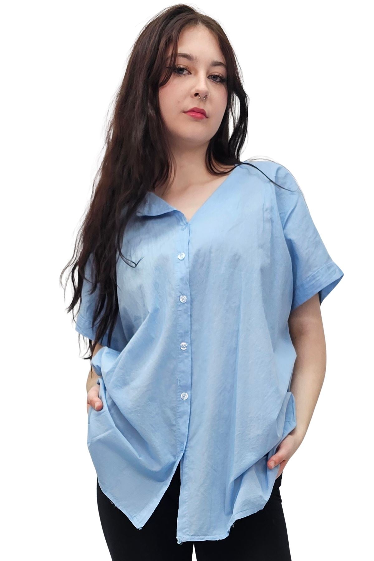 Plain Button-Down Front Cotton Shirt