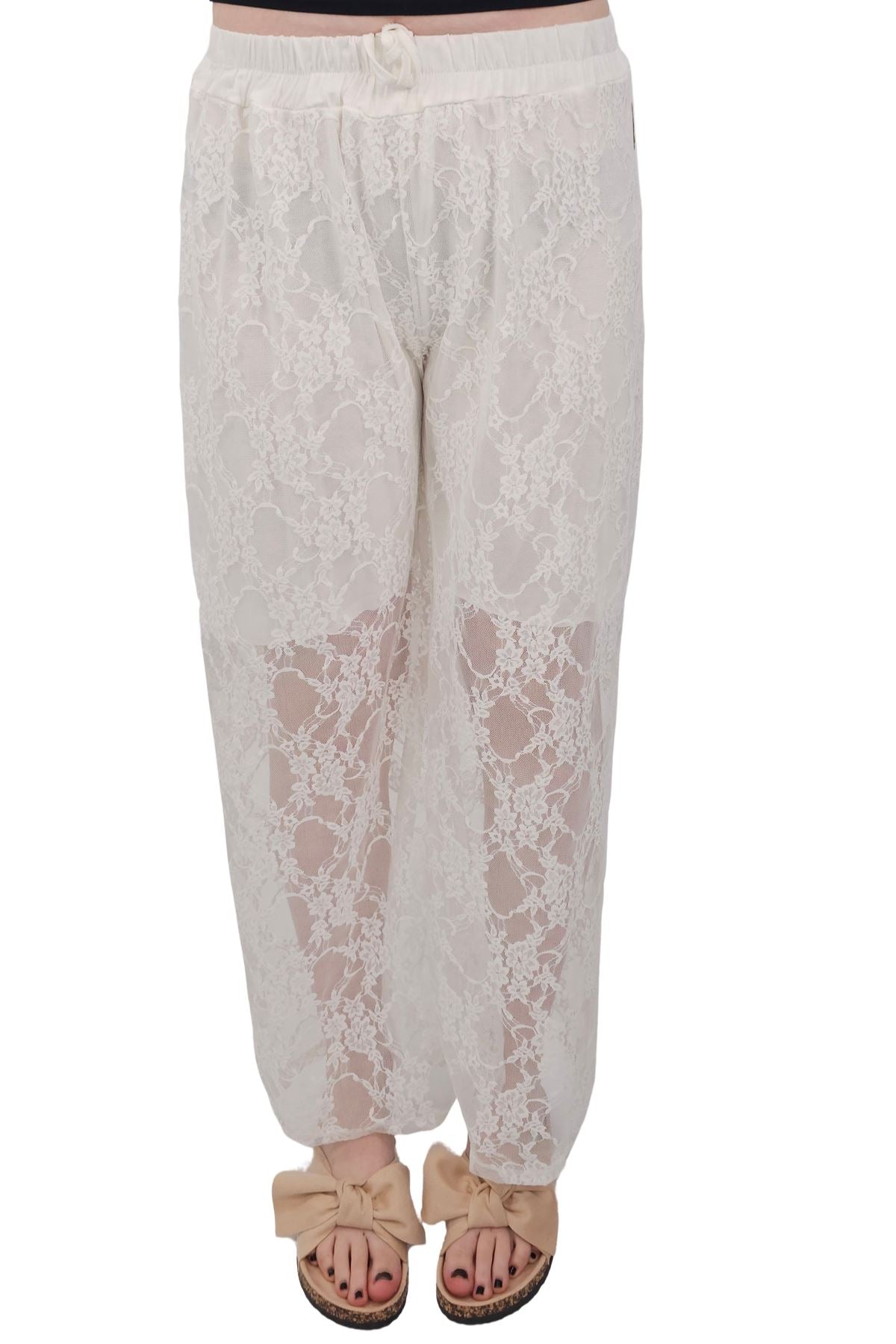 Floral Lace Pattern Drawstring Waistband Trousers