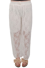 Floral Lace Pattern Drawstring Waistband Trousers