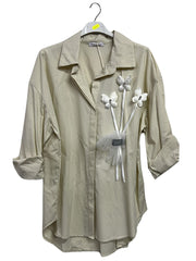 Flower Applique Pattern High Low Hem Shirt