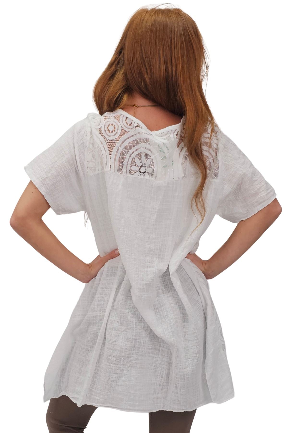 Circular Geometric Pattern Side Slit Cotton Top