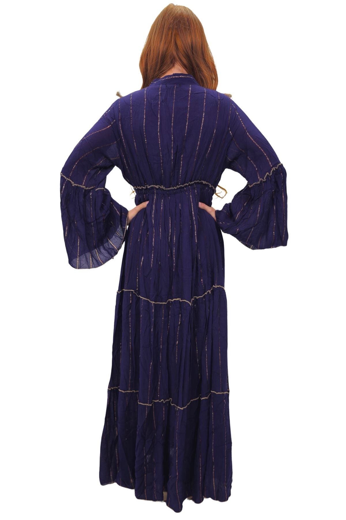 Gold Stripe Cord Design Neck Dress