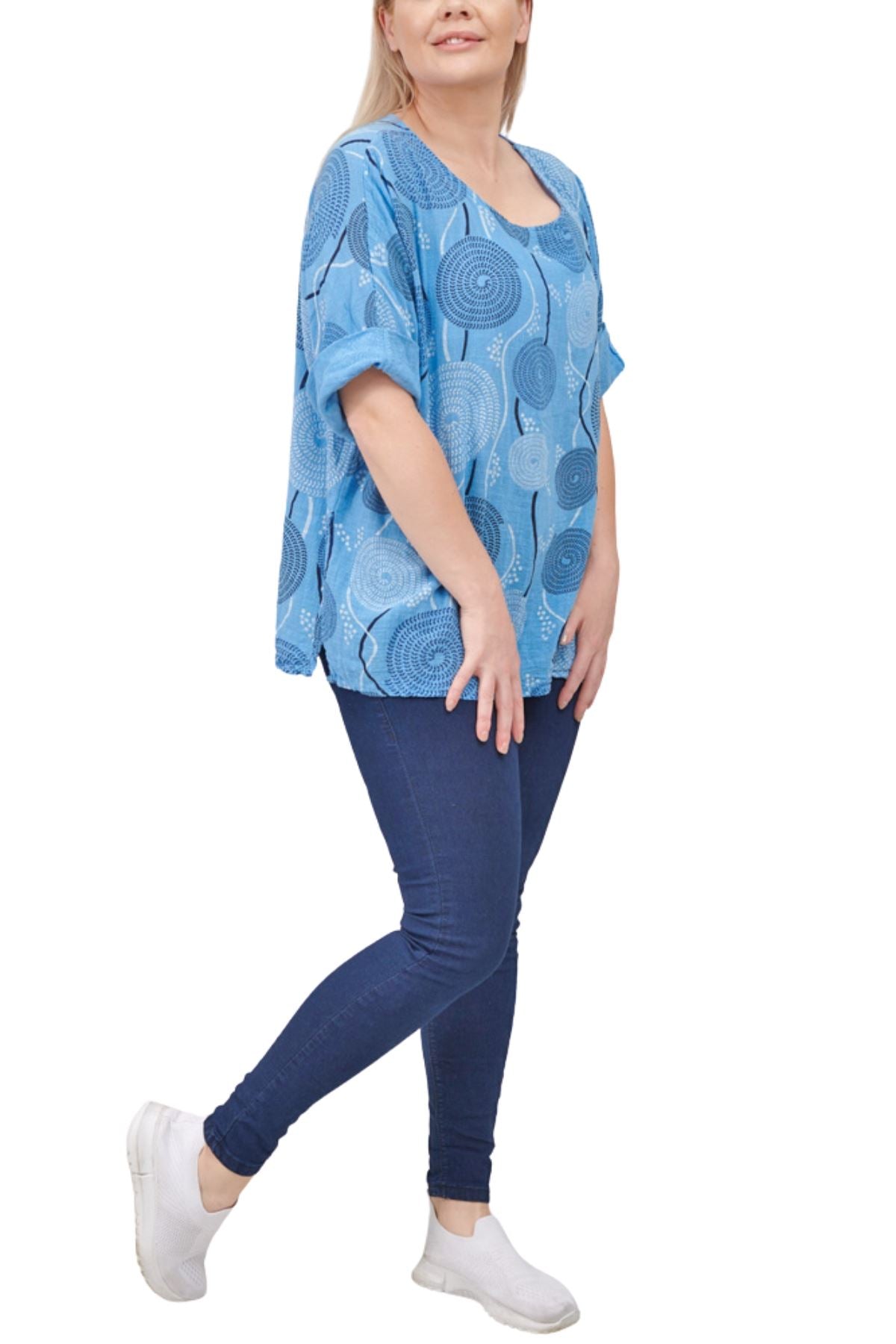 Stripe Mandala Print Necklace Cotton Top