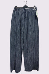 Stripe Print Elasticated Waistband Wide Leg Cotton Trousers