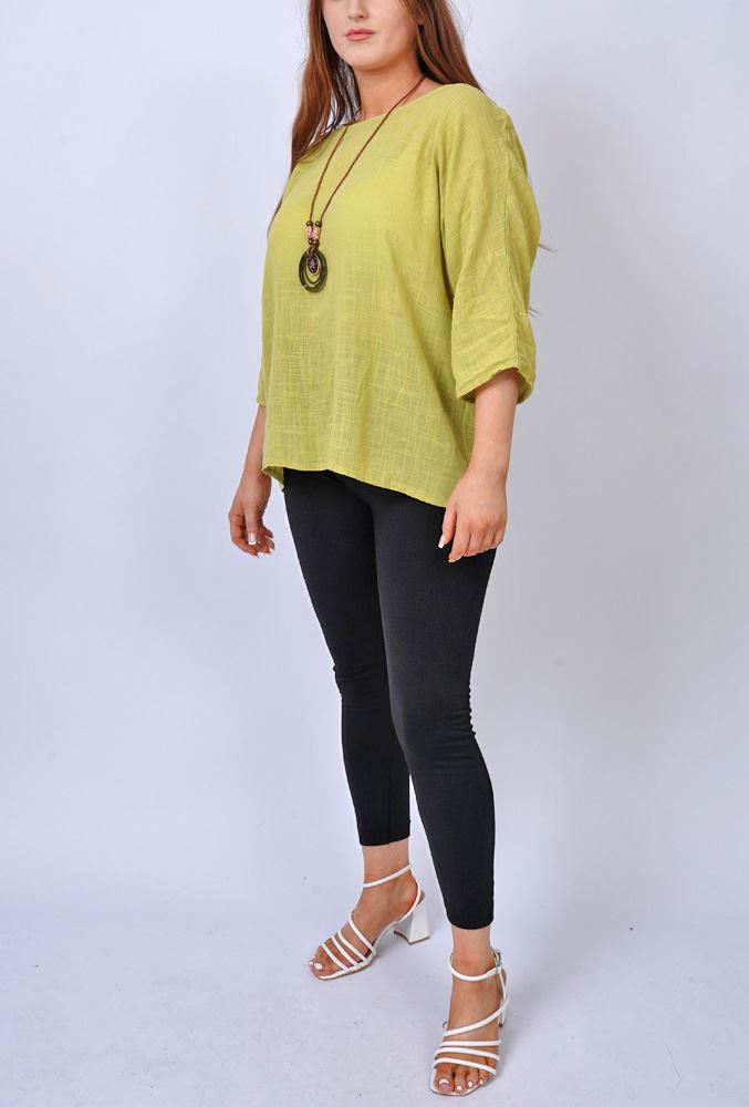 Plain Necklace Cotton Tunic Top