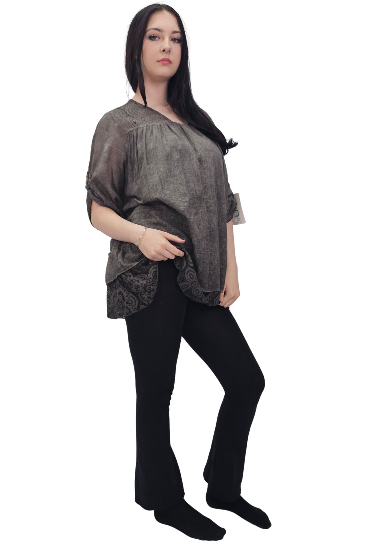 Floral Pattern Lace Detailing Layered Hem Cotton Top