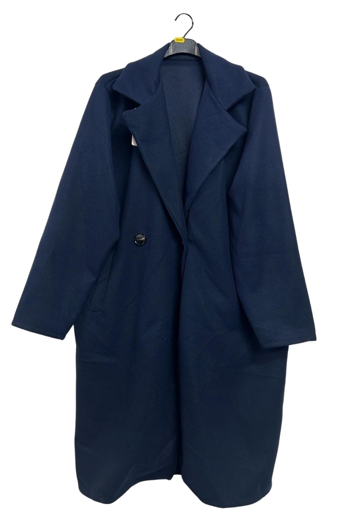 Plain Two Front Buttons Side Pockets Longline Coat