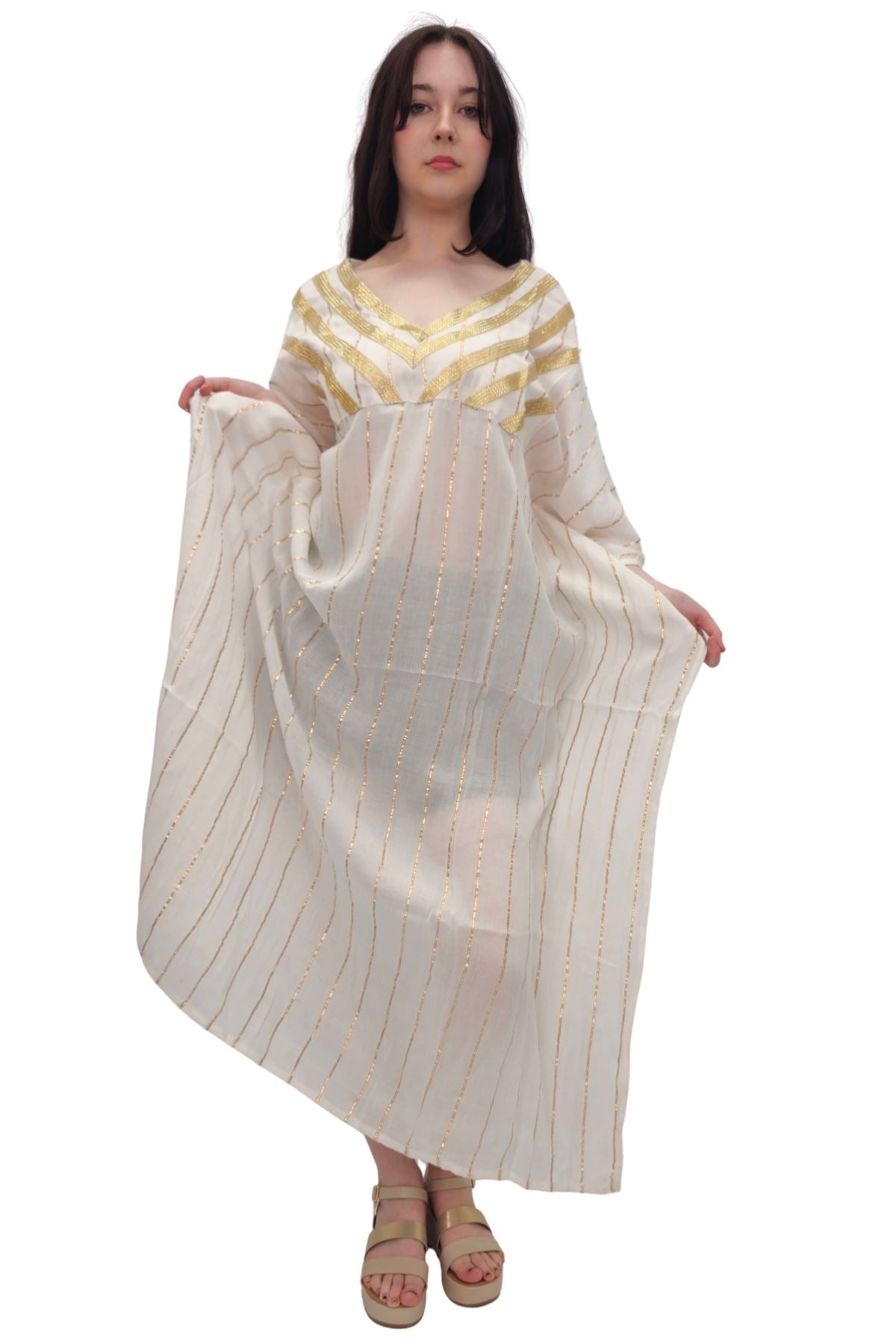 Gold Metallic Splash Stripe Overfit Kaftan