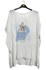 Splash Drink Glass Print Asymmetrical Hemline T-Shirt