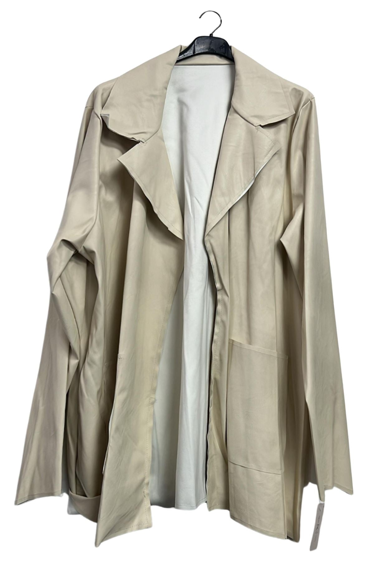 Plain Open-Front Faux Leather Jacket