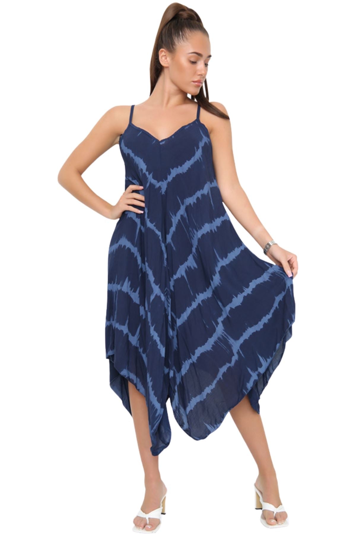 Tie Dye Print Draped Hem Dress