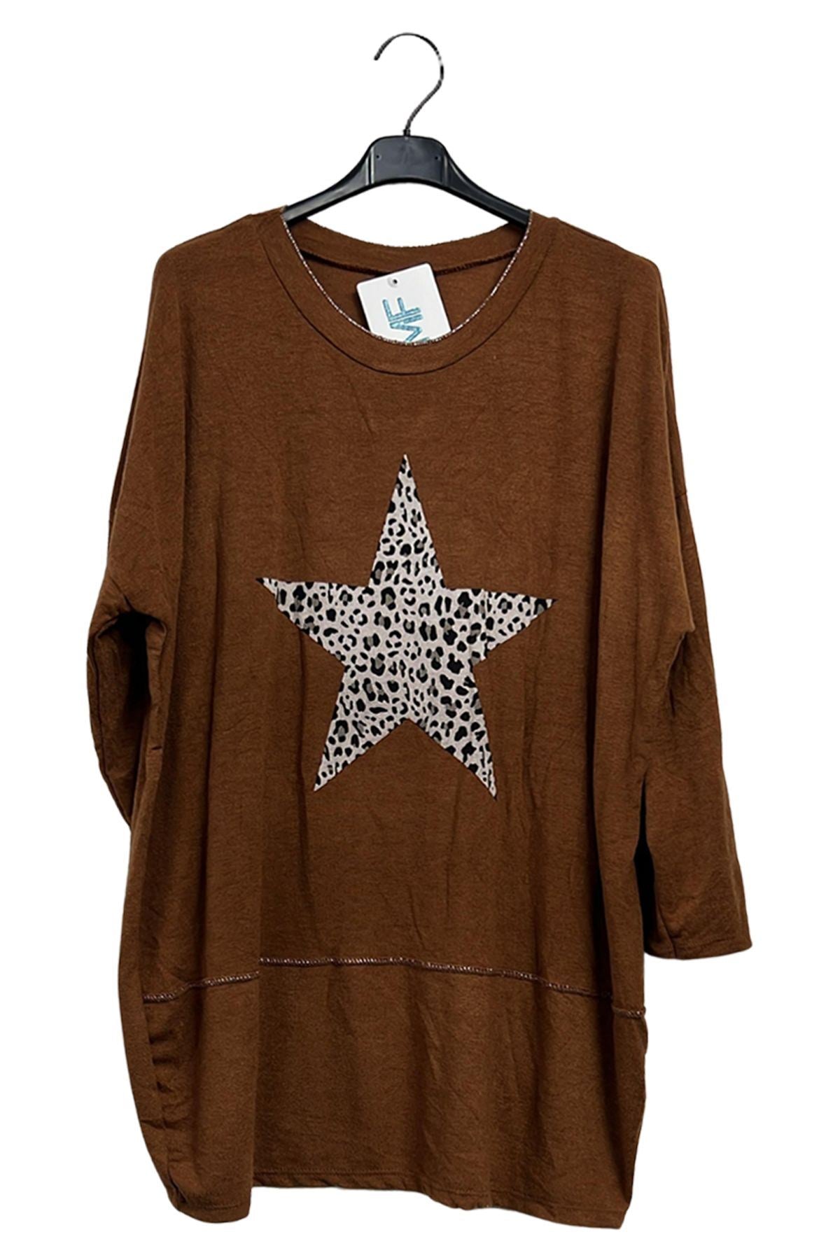 Leopard Print Star Graphic Oversized Top