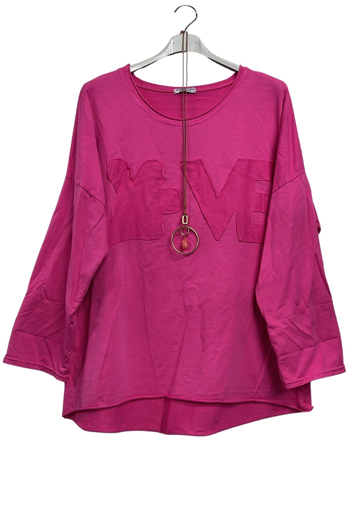 Love Applique Texture Drop Shoulder Tunic Cotton Top