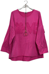 Love Applique Texture Drop Shoulder Tunic Cotton Top