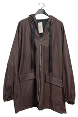 Plain Front Flap Pockets Faux Leather Hooded Jacket