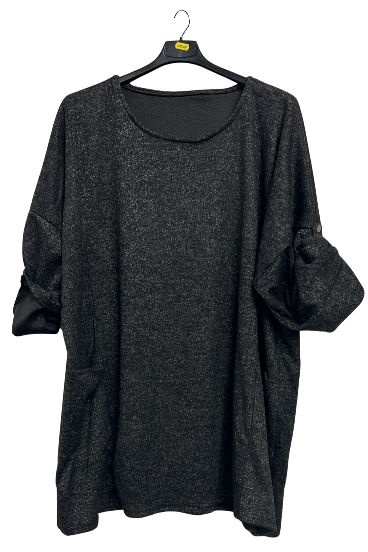 Subtle Heathered Textured Front Two Draped Pockets Top