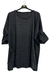 Subtle Heathered Textured Front Two Draped Pockets Top