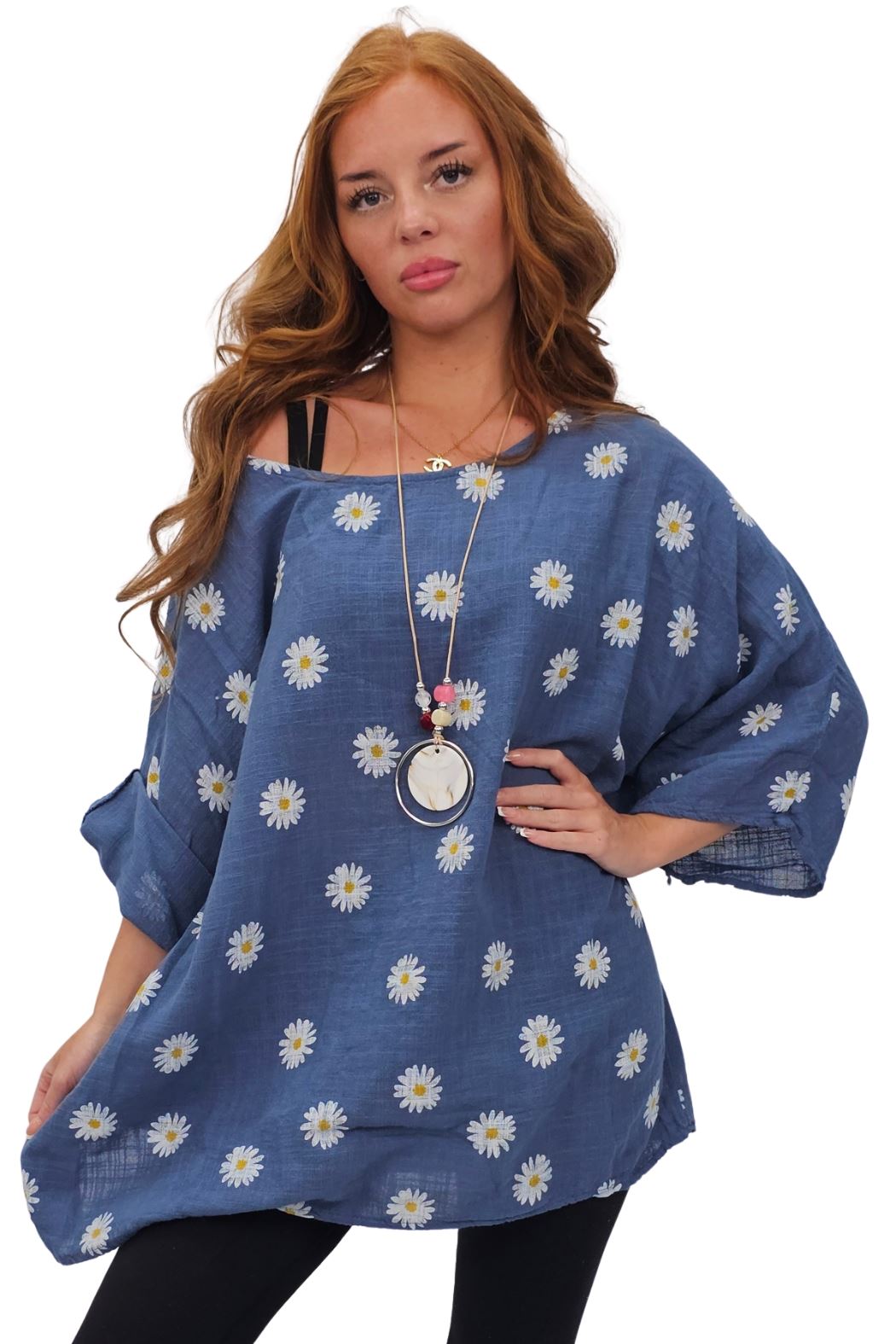 Daisy Flower Print Necklace Cotton Top