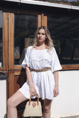 Plain Empire Waist Gathered Detailing Cotton Dress