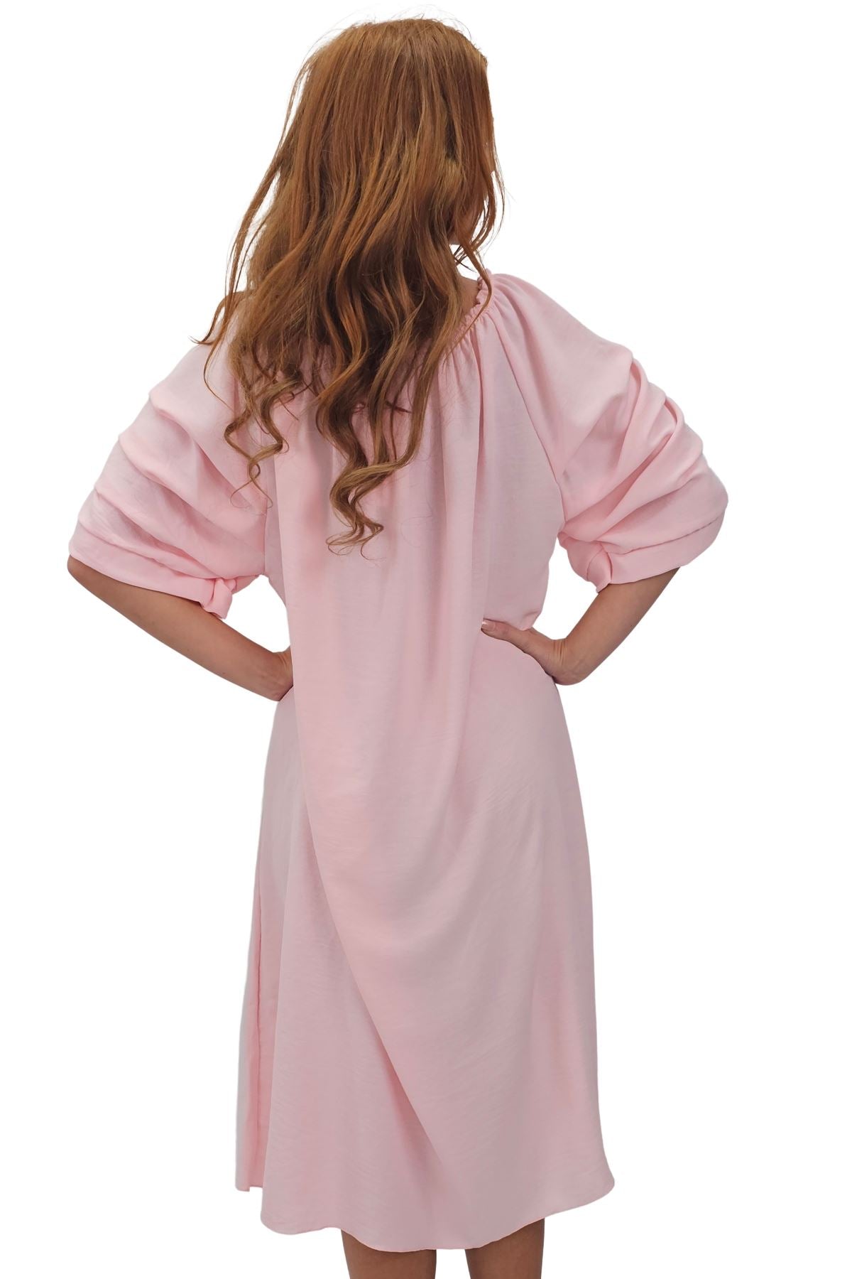Plain Puff Sleeves Layered Detail Dress