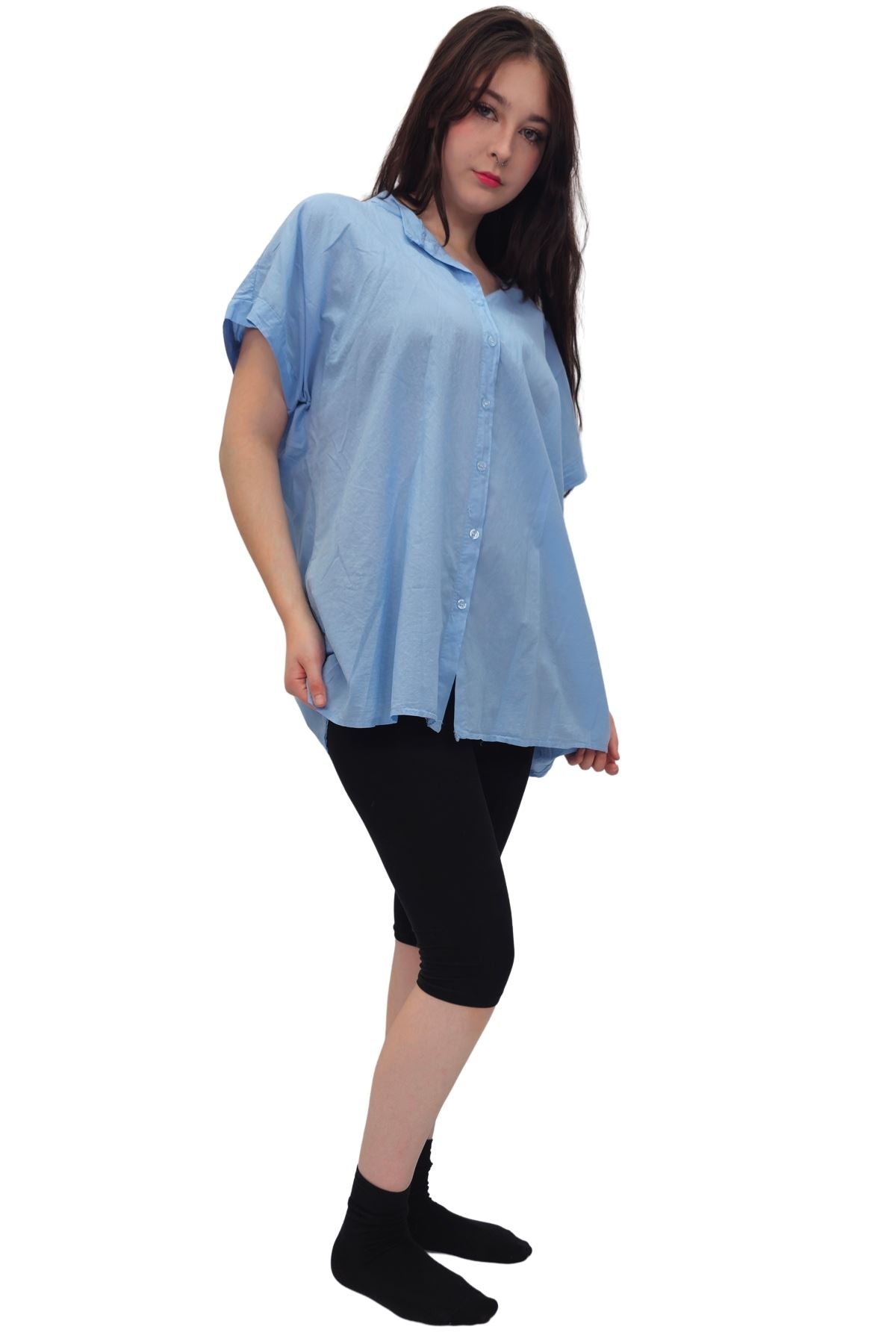 Plain Button-Down Front Cotton Shirt
