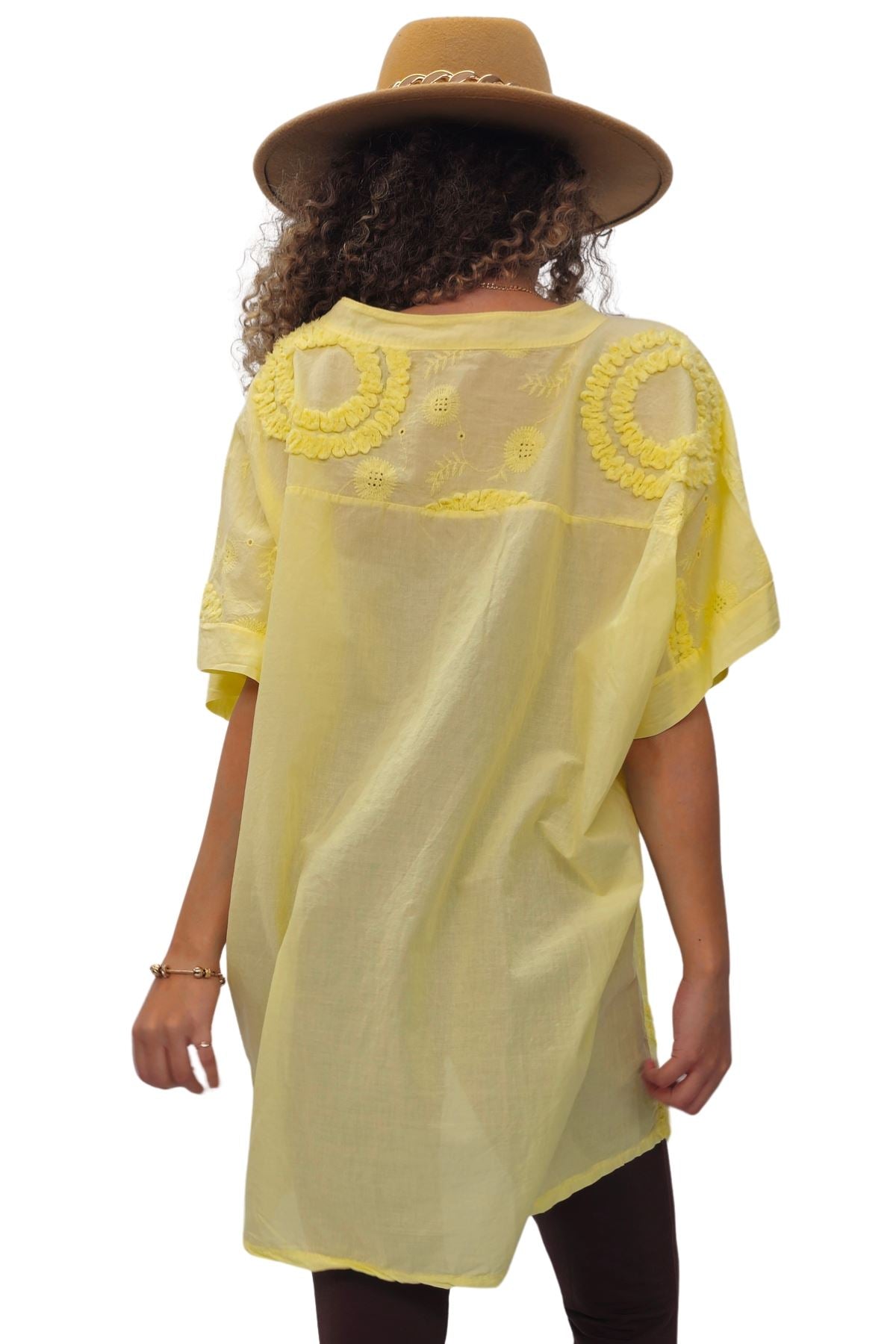 Plain Chest Pocket Lace Embroidered Detailing Cotton Top