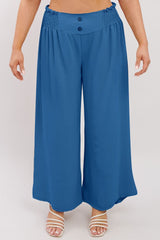Plain Waist Button Wide Leg Trousers