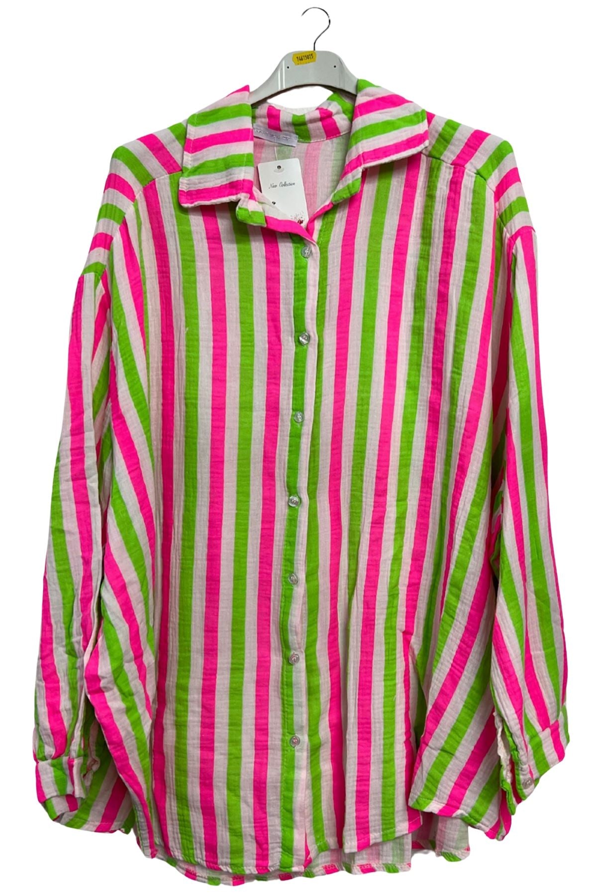 Vertical Stripes In Alternating Shades Button-Down Cotton Shirt