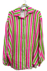 Vertical Stripes In Alternating Shades Button-Down Cotton Shirt