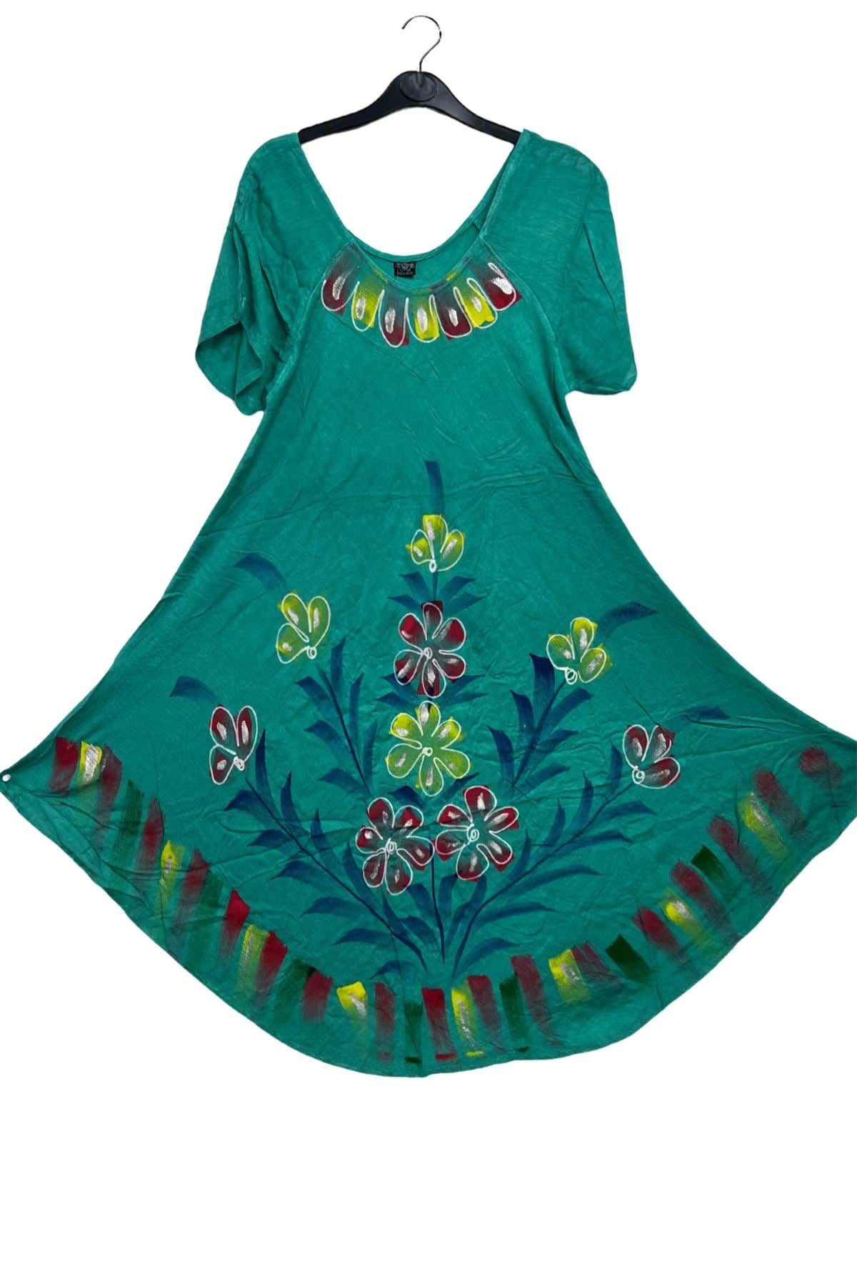 Floral Pattern Rainbow Strokes Asymmetrical Hemline Dress