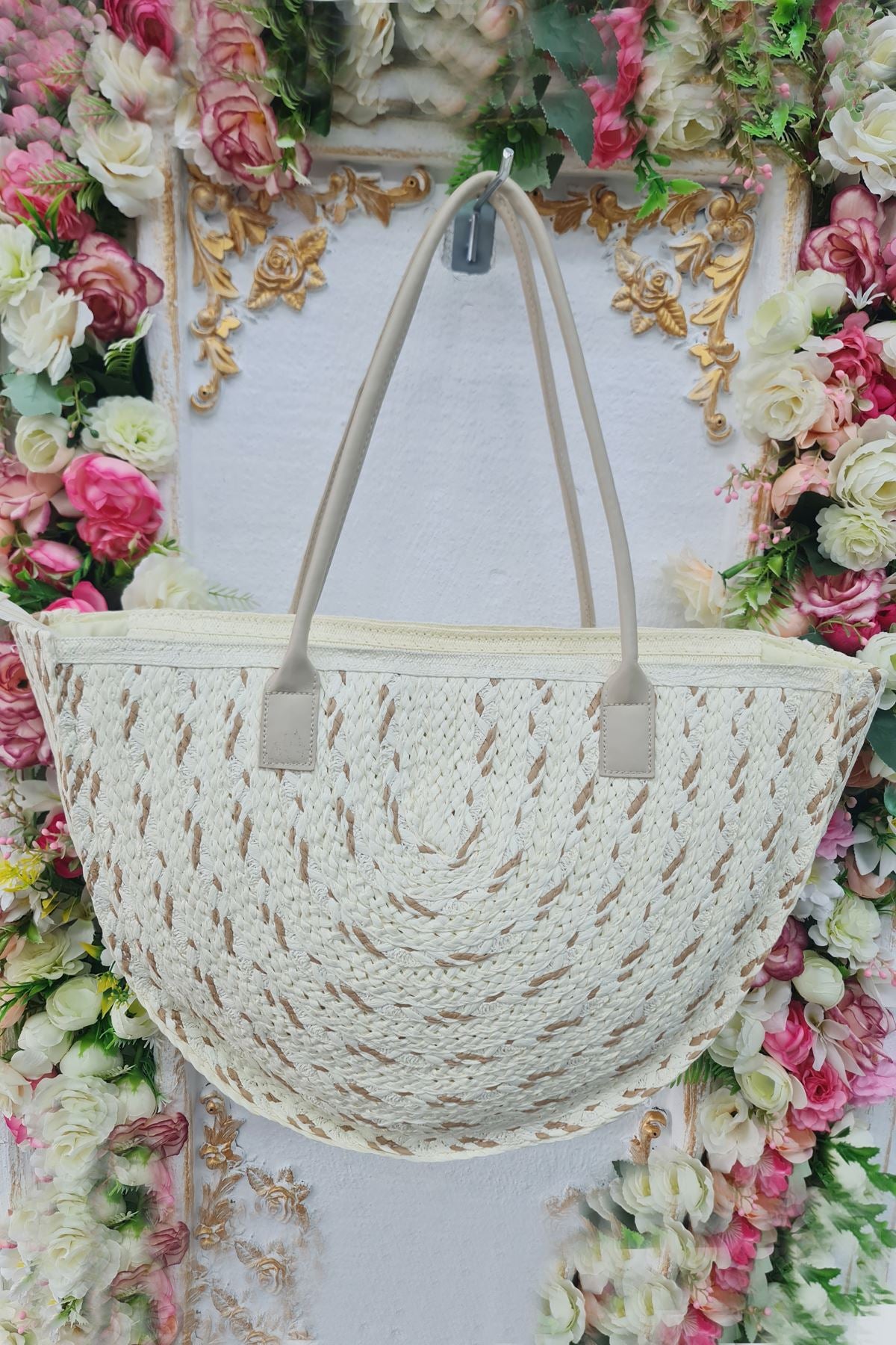 Straw Two Tone Shoulder Bag