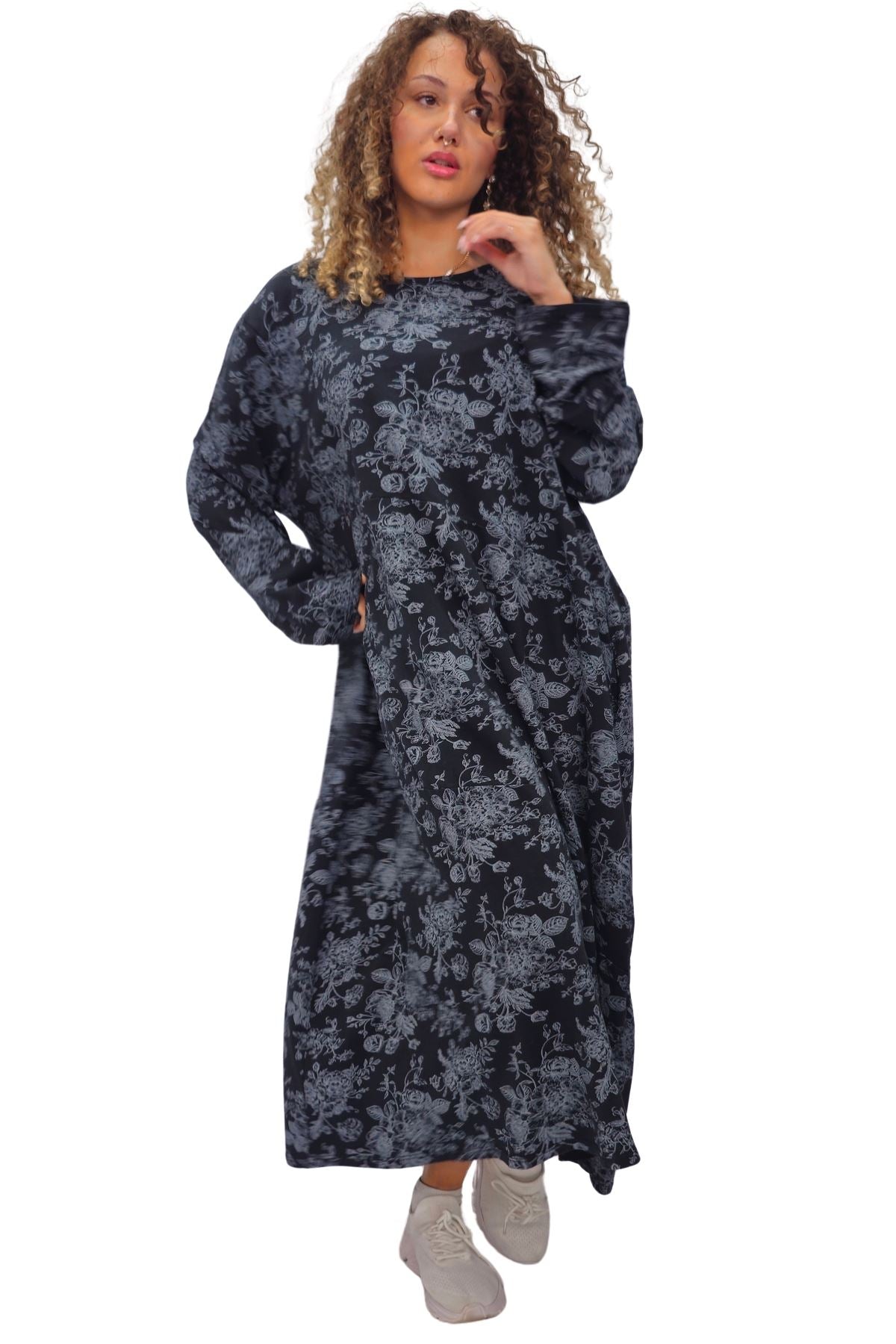 Floral Print Baggy Long Style Cotton Dress