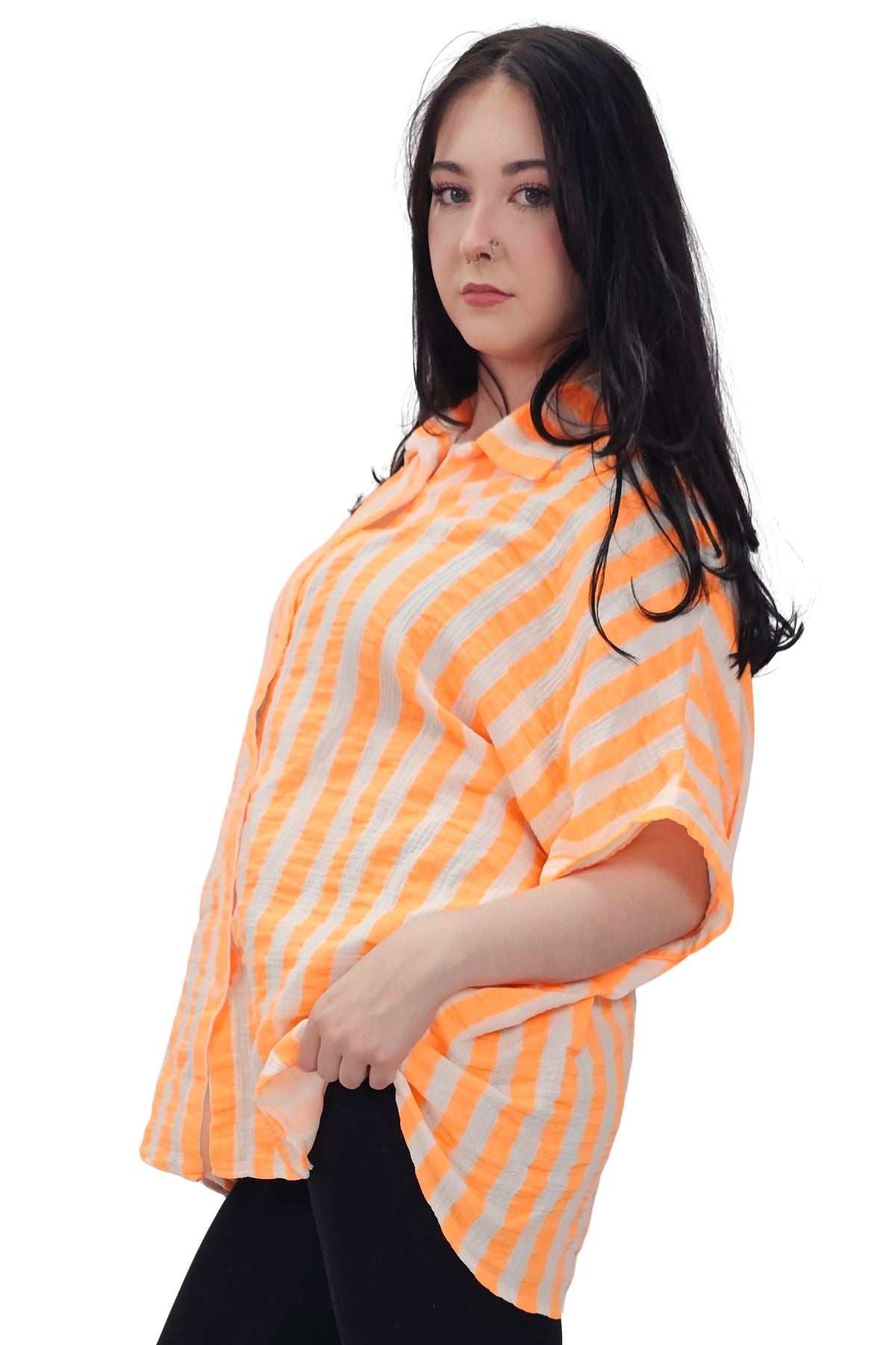 Vertical Stripes Print Front Button Down Cotton Shirt