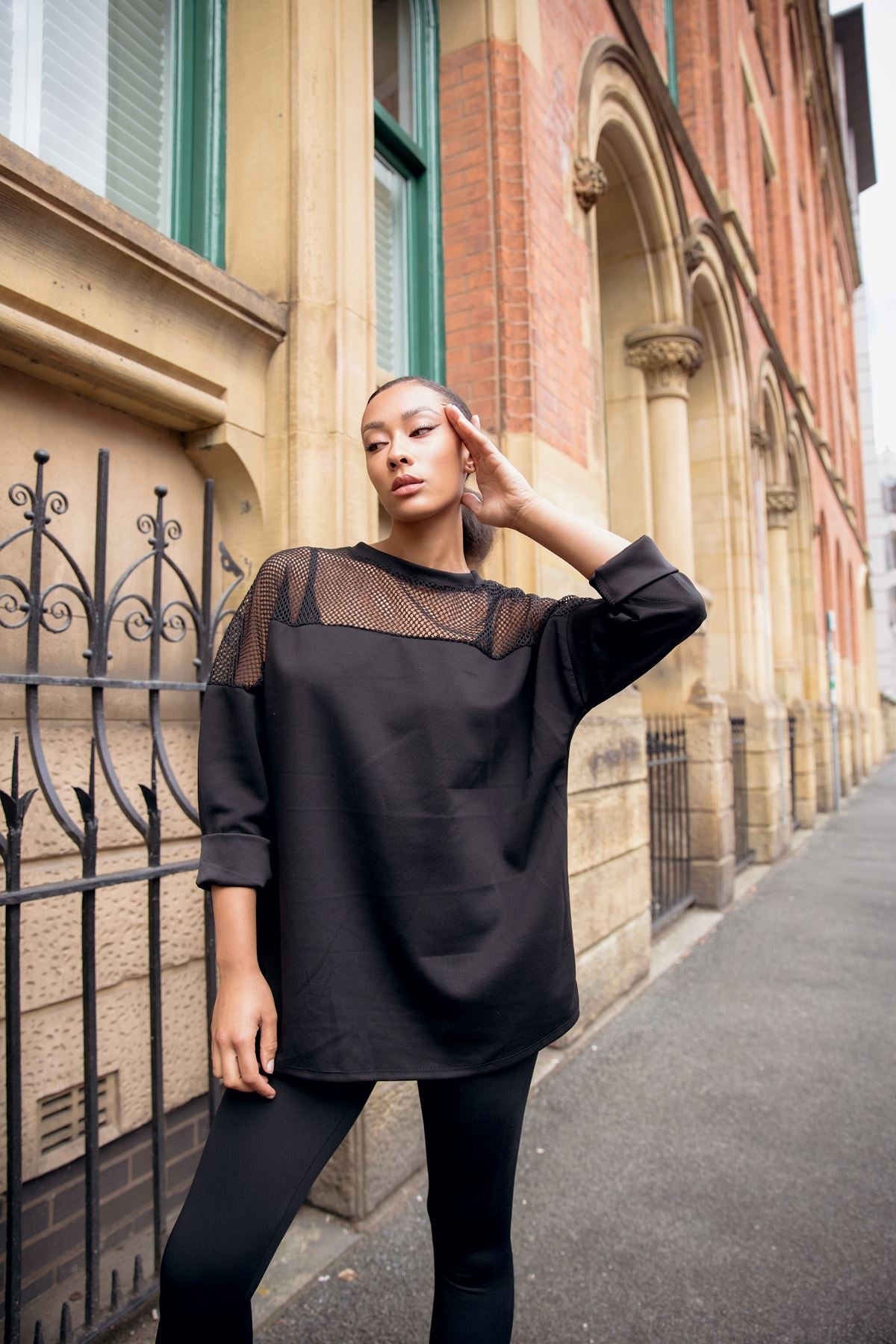 Plain Mesh-Textured Oversized Top