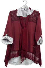 Embroidered Floral Pattern Layered Hem Cotton Top