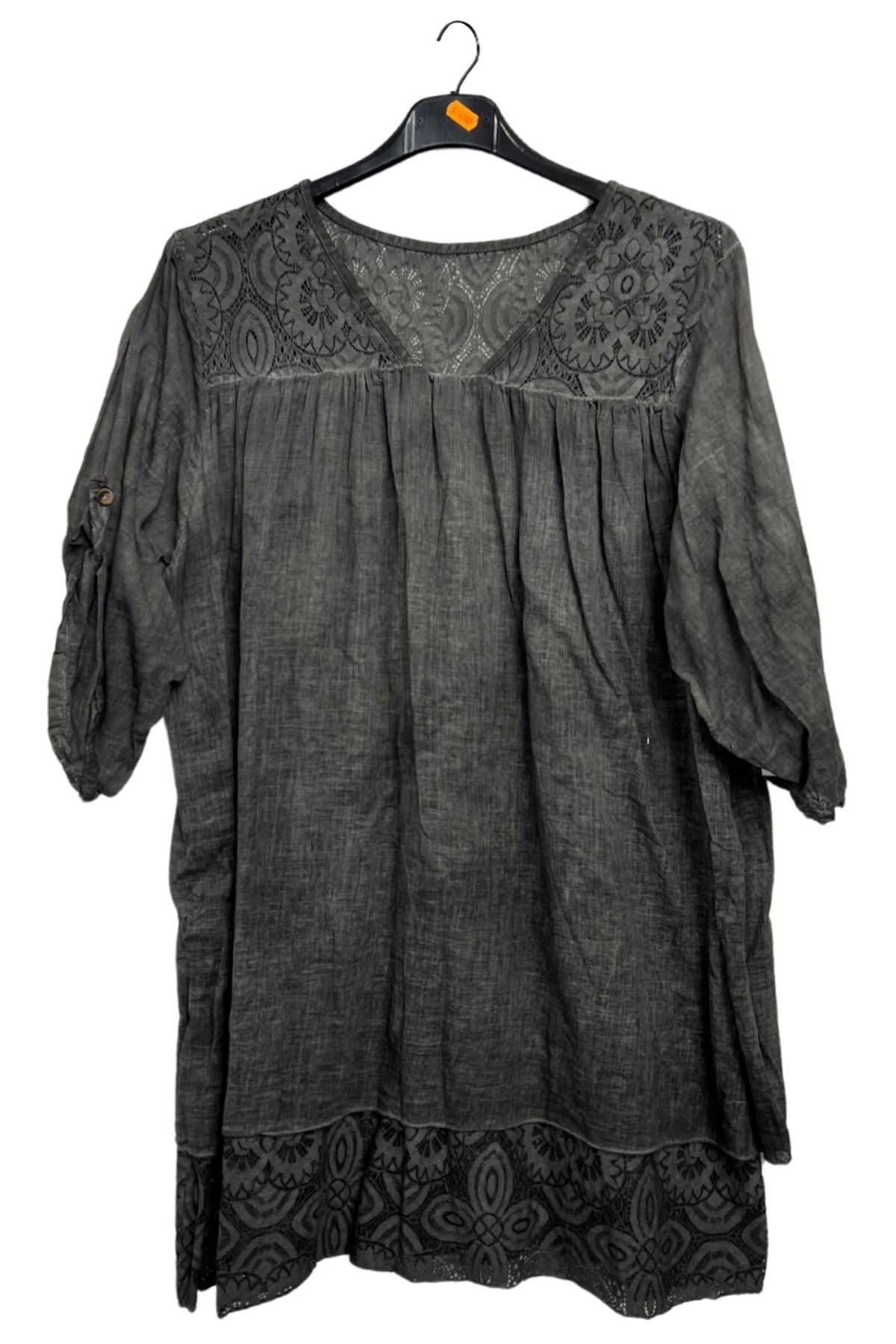 Floral Pattern Lace Detailing Layered Hem Cotton Top