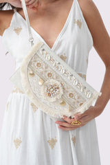 Embroidered Shell Tassel Bag