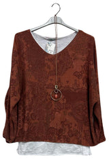 Paisley Print Layered Hem Necklce Cotton Top