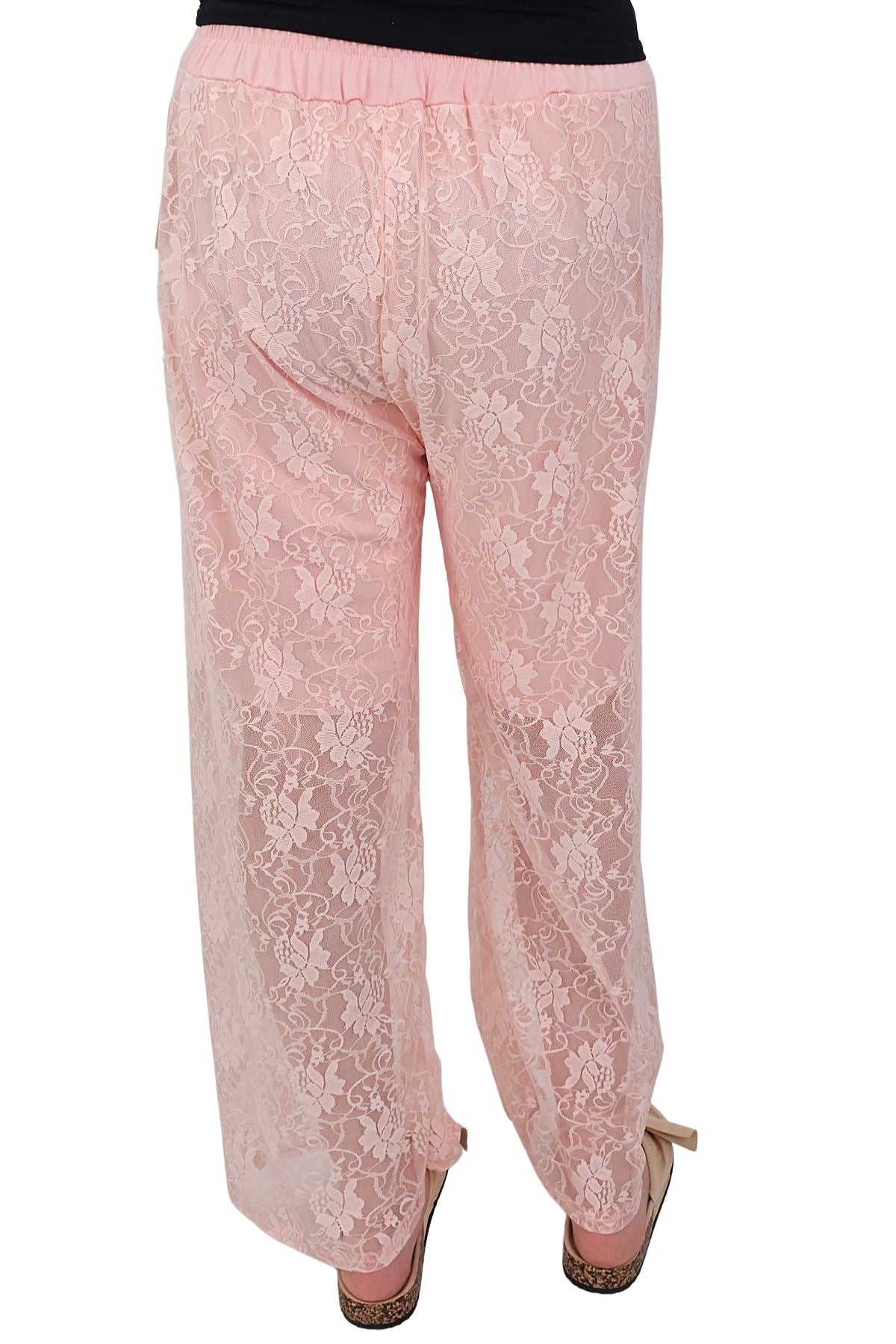 Floral Lace Pattern Drawstring Waistband Trousers