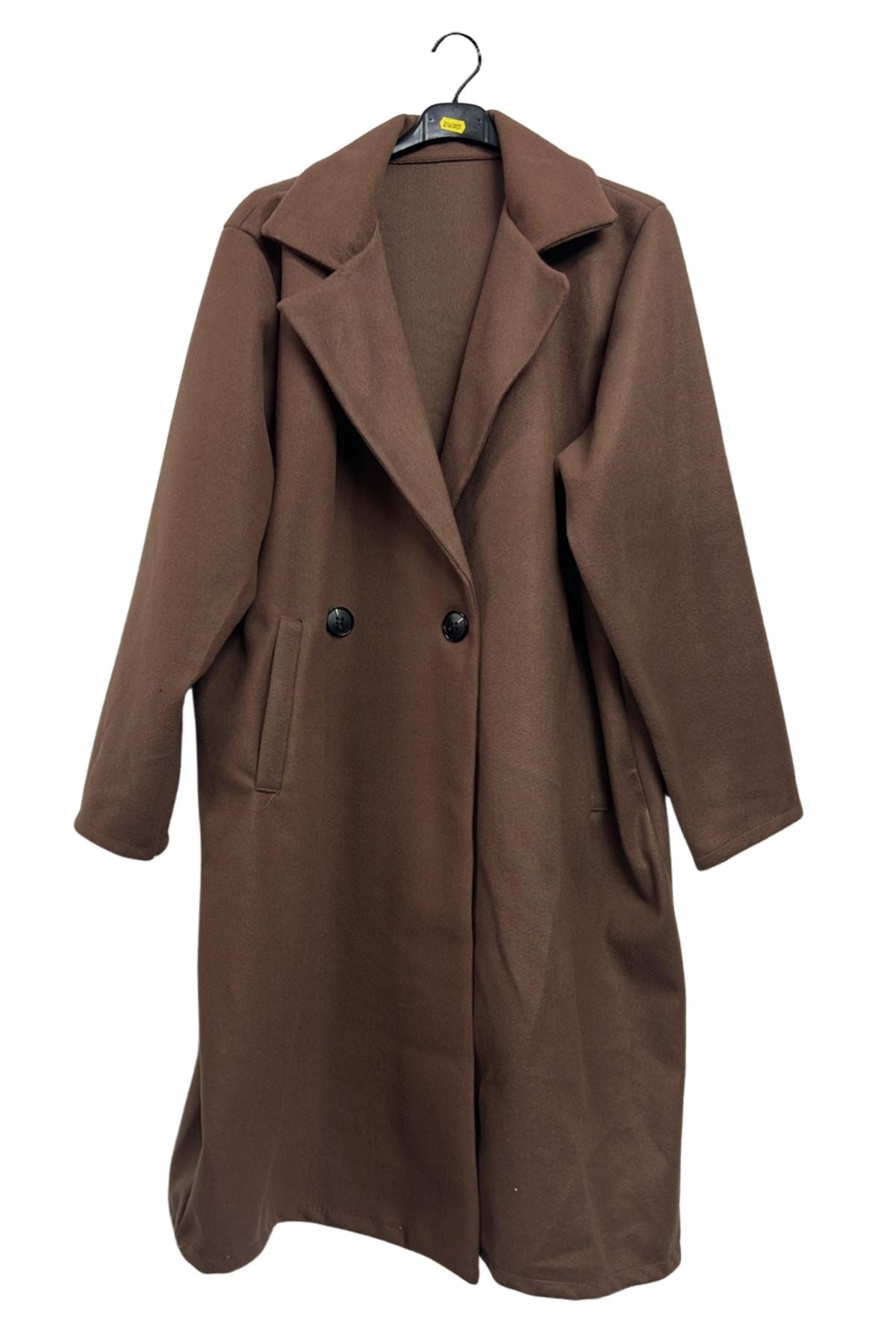 Plain Two Front Buttons Side Pockets Longline Coat