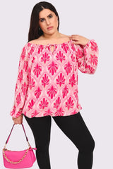 Floral Print Oversized Neckline Top
