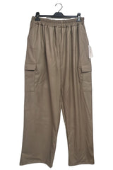 Plain Faux PU Leather Wide Leg Cargo Trousers